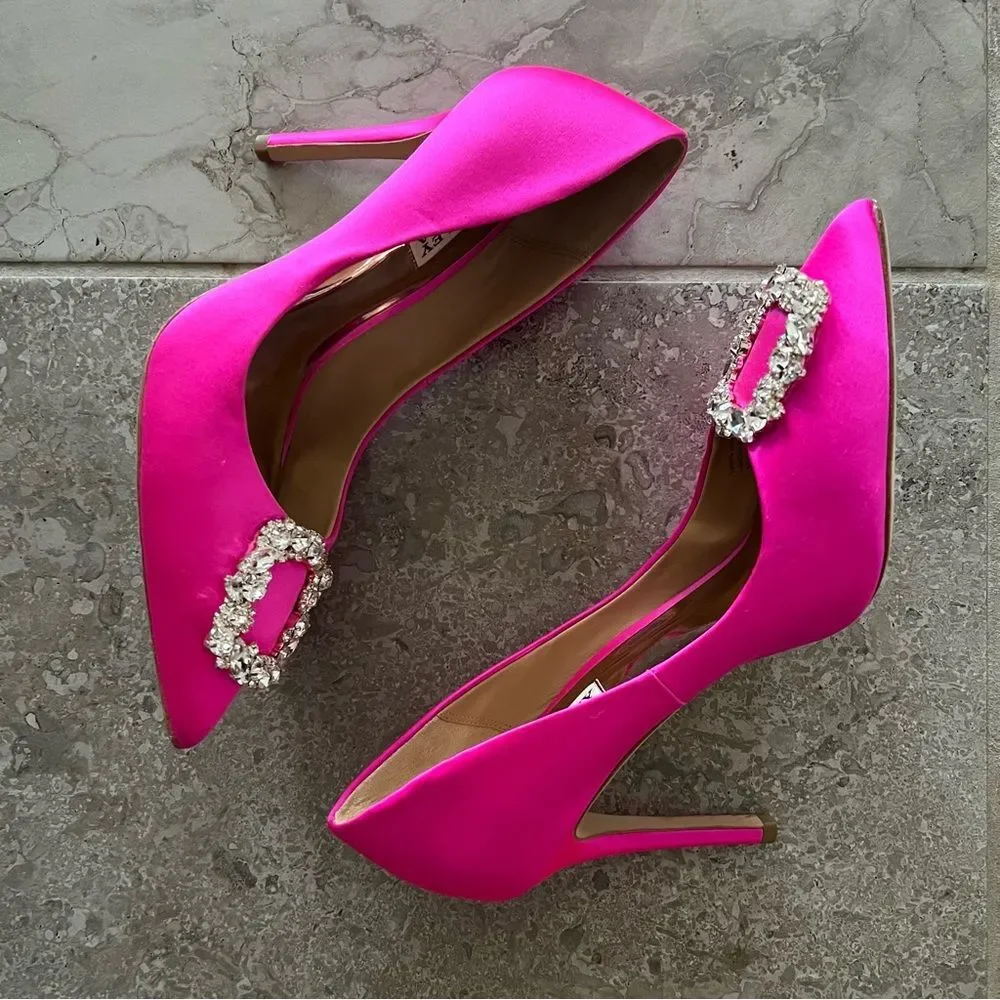 Badgley Mischka Cher Satin Brooch Embellished Pumps Pink, New, Size 7.5 - Picture 8 of 16